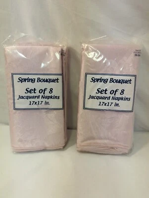 New In Pkg Walmart Spring Bouquet Pink FLORAL Damask JACQUARD SET OF 16 NAPKINS - Image 1 of 4