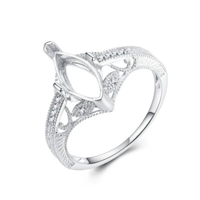 Moda Anillo Marquesa 12x6mm Diamante Real Semi Montaje Oro Blanco Sólido 10k Foto 1 de 4