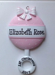 Personalized Pink Rattle Baby Girl's First Christmas Ornament Newborn Grandchild - Picture 1 of 1