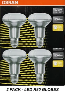 4 x LED 9W Reflector Light Globes Bulbs R80 Screw E27 Warm White 2700K 670Lm - Picture 1 of 4