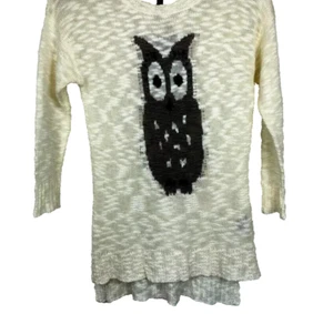 Sheer Full Tilt Cream Knit Sweater Top Pullover Owl Small Side Slits 3/4 - Picture 1 of 13