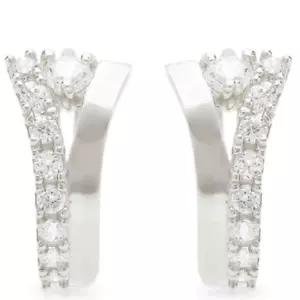 0.20CTW CZ 14k White Gold Fancy Huggie Hoop Earrings 0.5" - Picture 1 of 5
