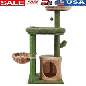 40inch Cat Tree Cactus Condo W/ Sisal Scratching Post Plush Cat Furniture New - Picture 1 of 8