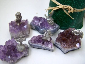 VINTAGE ROUGH AMETHYST GEODE DRUZY CRYSTAL PEWTER FIGURINE SPECIMEN - Picture 1 of 28