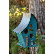 Alpine Blue Artful Wooden Birdhouse, 12 Inch Tall