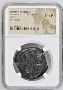 Roman Republic Anonymous c 169-158 BC Head of Janus AE As [AT issue] NGC Ch F - Picture 1 of 2