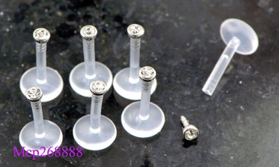 Barra de 6 piezas 16 g 3/8" transparente 2 mm circonita cúbica gema BioFlex empujar en labio Monroe Labret Foto 1 de 2