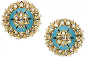 18k Yellow Gold Table-Cut Pear Diamonds, Cultured Pearl, Enamel Accent Earrings - Picture 1 of 2