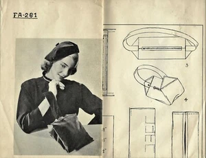 Vintage 1960's Unbranded Beret & Bag Sewing Pattern - one size - Picture 1 of 2