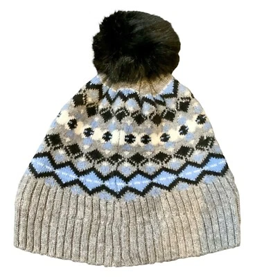 Gorro Vera Bradley Nuevo con Etiquetas Jacquard Pom Pom Tejido/Piel Sintética Gris Azul Negro Adulto Foto 1 de 3
