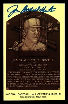 Jim Catfish Hunter Autographed Hall of Fame Plaque Postcard Beckett Authentic - Image 1 of 2