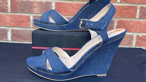 NUEVO ADIVINAR Mujer Denim Cuña Plataforma Sandalias Zapatos Tacones Altos Calle UK 7 EU 40 - Imagen 1 de 10