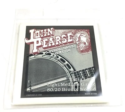 John Pearse Banjo Strings 5 Strings 80/20 Bronze Wound Lt / Med Gauge Extra Long - Image 1 of 4