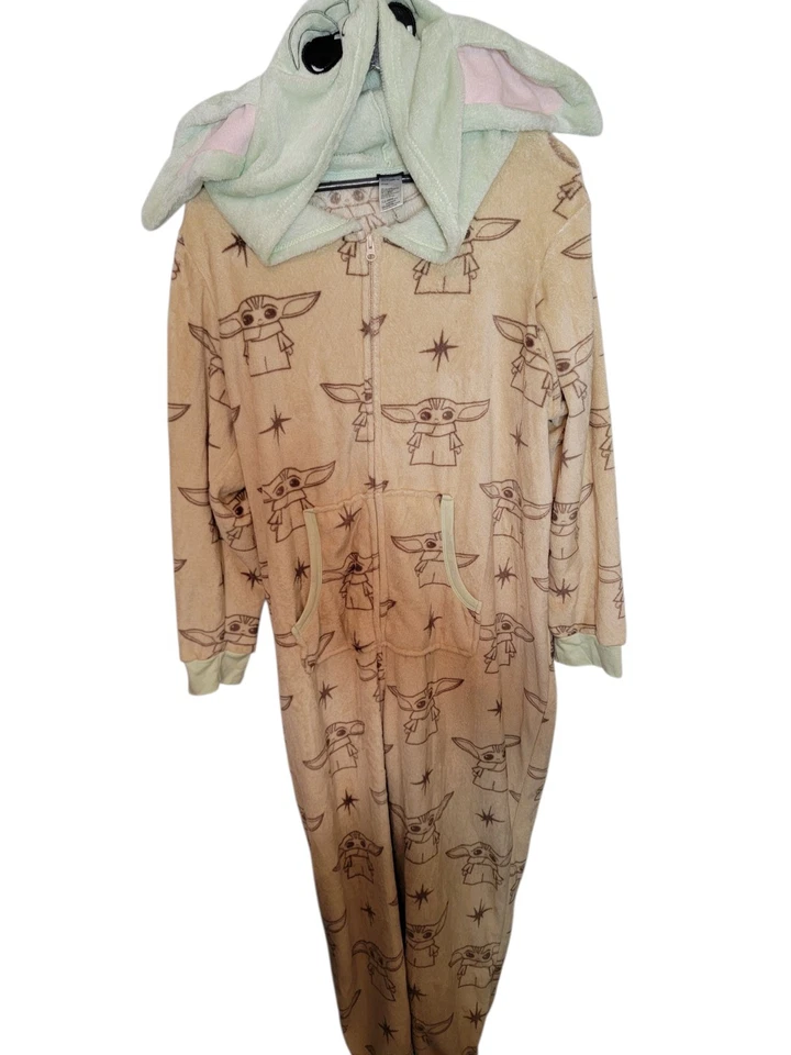 Baby Yoda Adult One Piece Hooded Pj's Pajamas Disney Star Wars 2X - Image 1 of 2