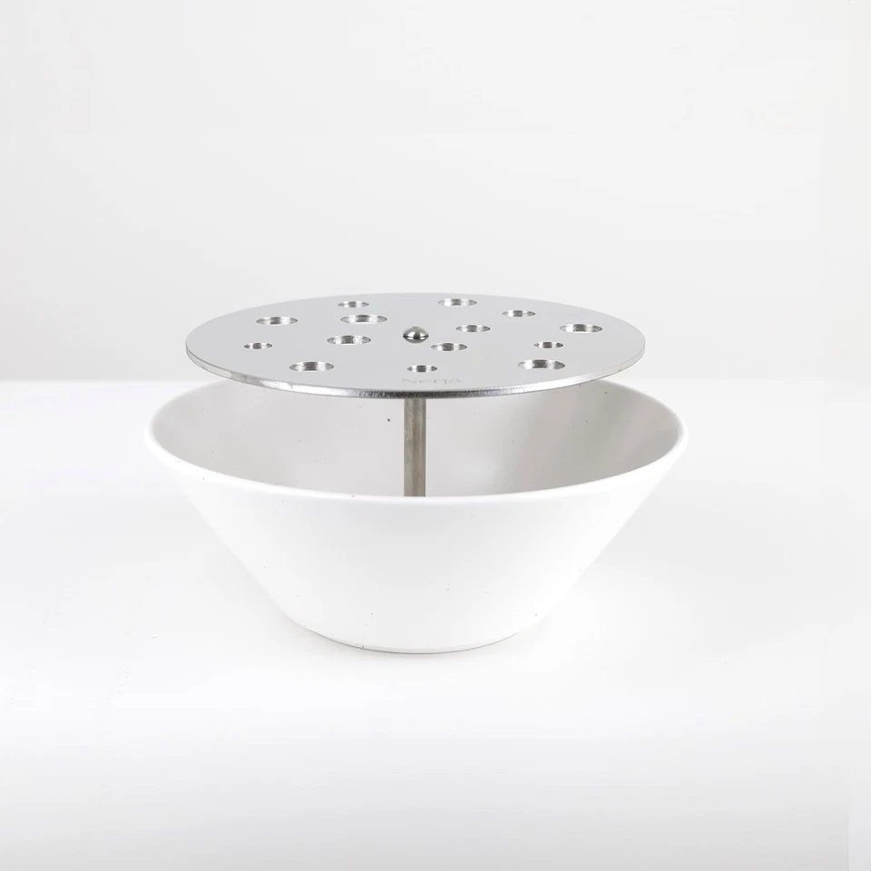 Jarrón de cerámica Nerja Ikebana con soporte para flores de acero inoxidable - Marfil redondo Foto 1 de 4