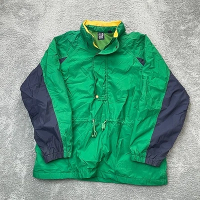 VTG Gap Jacket Mens Large Green Windbreaker Nylon Half Zip Colorblock 90s y2k - Image 1 of 4