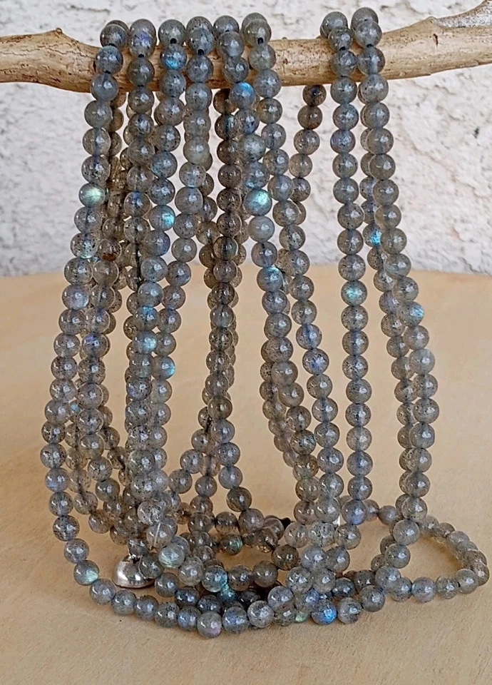 "Collar de doble hebra de labradorita natural de 36"", cuentas de 4,40 mm, cierre magnético 925" Foto 1 de 4