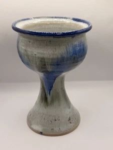 Handarbeit Studiokeramik Kelch Sockel Schale blau grau Tropfglasur Keramik - Bild 1 von 7