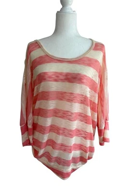 NUEVO CON ETIQUETAS Madison & Berkeley Rayas Rosa y Blanco Manga 3/4 Túnica Encaje Espalda 2X Foto 1 de 4