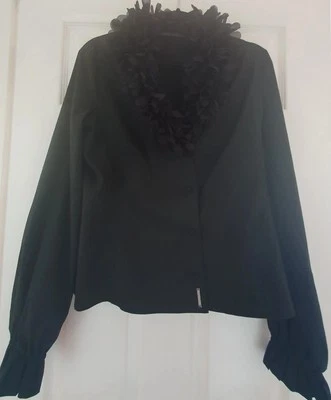 ValentinoJeans - Camisa Mujer Negro Mezcla Algodón Volantes. IT 46, UK14 usado, en muy buena condición Foto 1 de 4