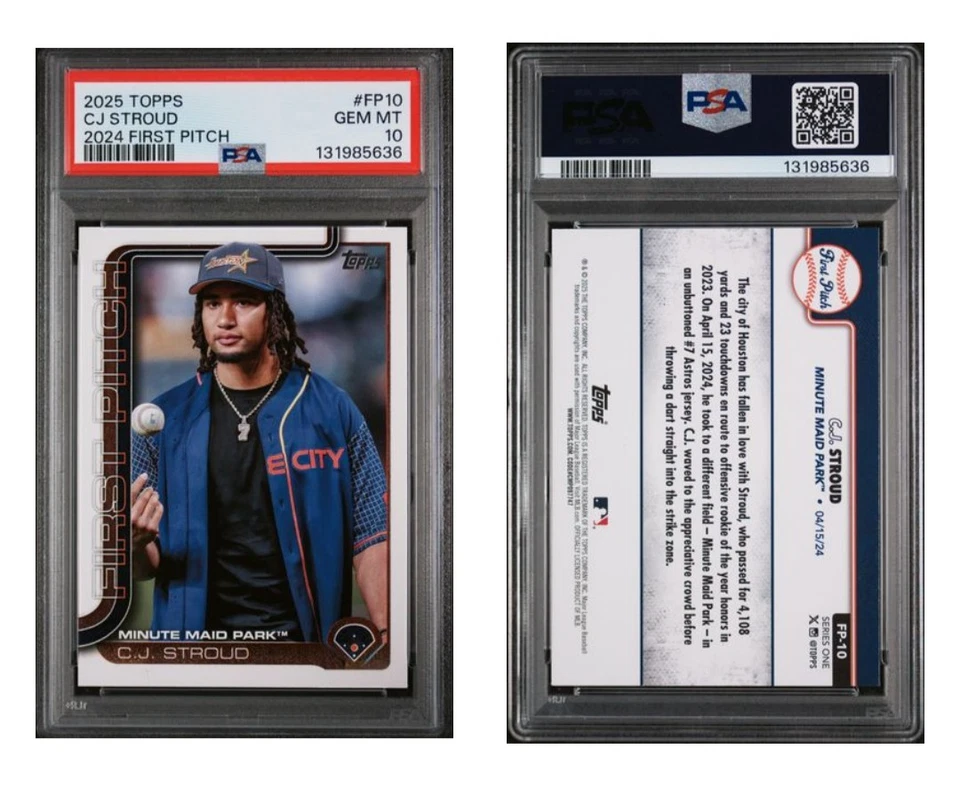 2025 Topps C.J. Stroud First Pitch Insert FP-10 PSA 10 Pop 12 - Image 1 of 1