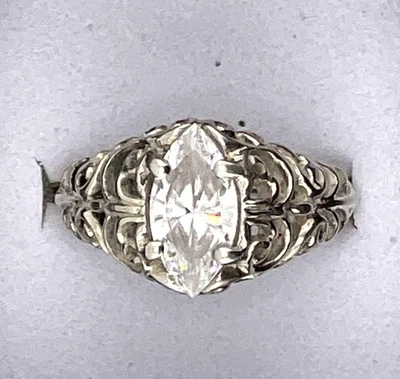 Anel de pedra de quartzo filigrana marquesa prata esterlina KABANA tamanho 7 peso 4,5 g - Imagem 1 de 4