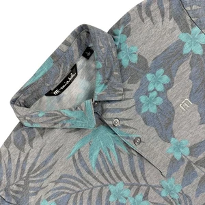 Travis Mathew Polo Shirt Mens L Gray Blue Floral Tropical Golf Short Sleeve USA - Picture 1 of 9