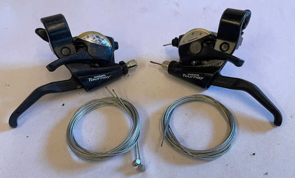 Shimano Tourney 3 X 7 Speed Brake Levers Gear Shifters. inc cables - Image 1 of 1