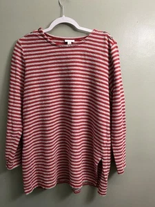 J Jill Shirt Womens Large Striped Long Sleeve Cotton Tunic Red Gray - Picture 1 of 7