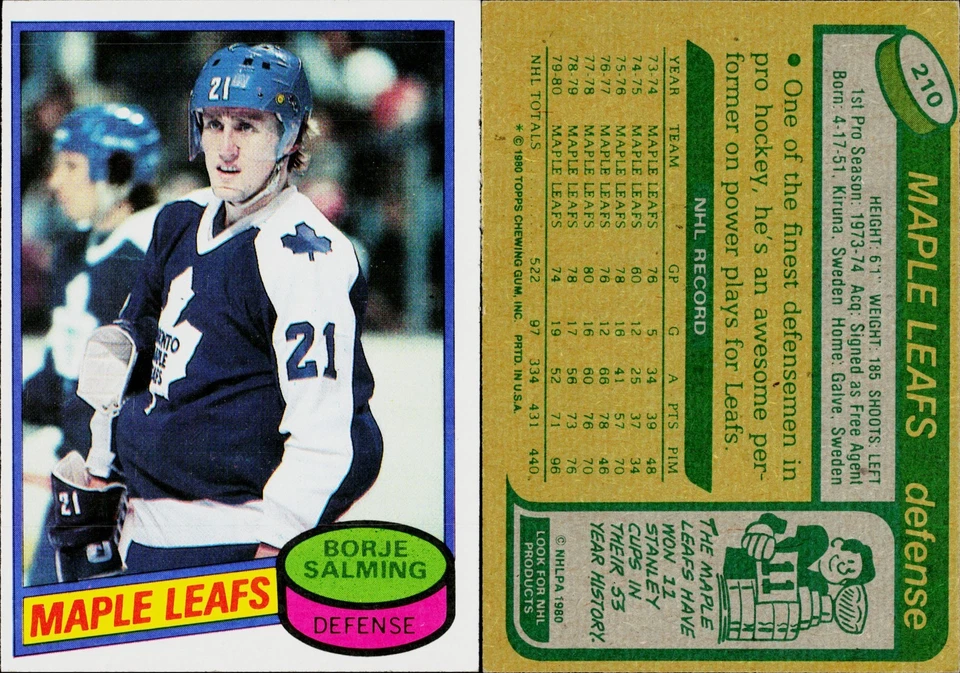 1980-81 Topps Hockey Card #210 Borje Salming Toronto Maple Leafs - Image 1 of 1