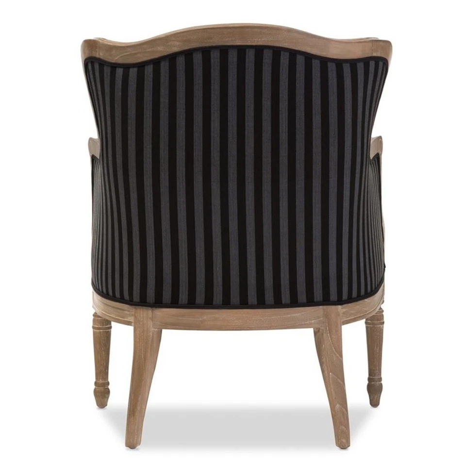 Baxton Studio Charlemagne Traditional French Black and Grey Striped Accent Chair