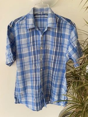 Mens GAP short sleeve blue check pure linen shirt - XL - 46” chest - Image 1 of 3