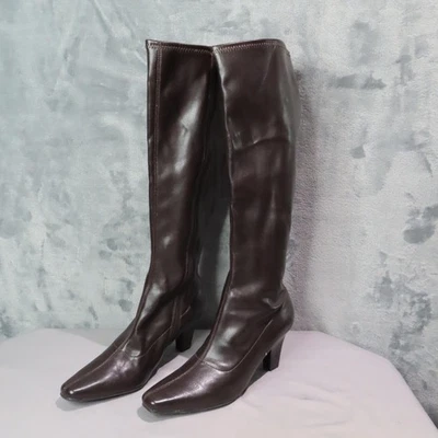 Aerosoles Boots Womens Size 8.5 Brown Knee High Zip Square Toe Faux Leather - Image 1 of 4