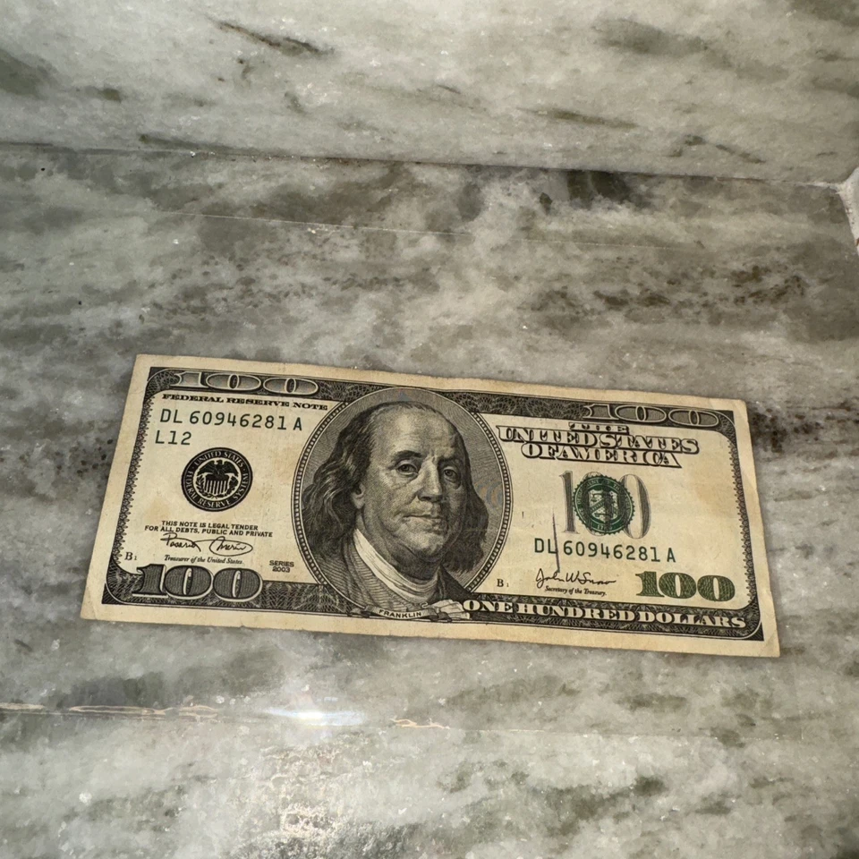 Series 2003 ~ US One Hundred Dollar Bill $100 ~ New York ~ DL 60946281 A L12 - Image 1 of 3