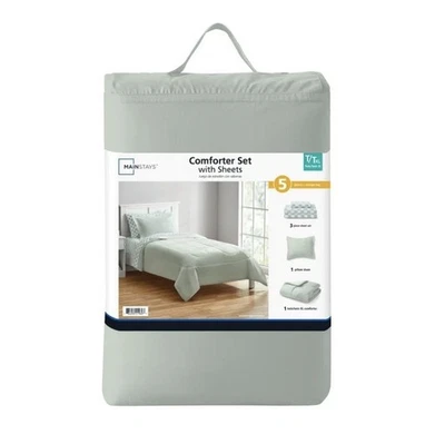 Juego de edredón reversible de 5 piezas para cama en bolsa Mainstays con sábanas Foto 1 de 4