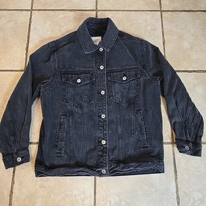 Abercrombie & Fitch Denim Jacket Womens XS Black Oversized Jean Y2K Biker - Picture 1 of 15