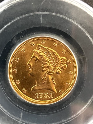 1881-S $5.00 Half Eagle Gold Coin  PCGS MS64+ - Image 1 of 4