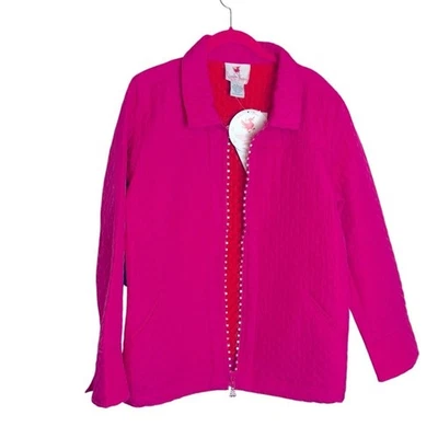NEW Quacker Factory women’s quilted silk jacket pink & orange size L bling - Image 1 of 4