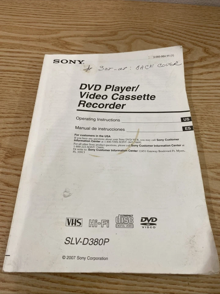 Sony DVD Player/ VCR SLV-D380P Operating Manual  - Image 1 of 3
