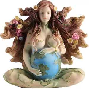 Veronese Design 4 3/4 Inch Sitting Pregnant Mother Earth Gaia with Butterflies - Picture 1 of 1