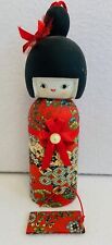 Ceramic Japanese Kokeshi Doll In Red Floral Kimono Wind Chime 20cm Tall