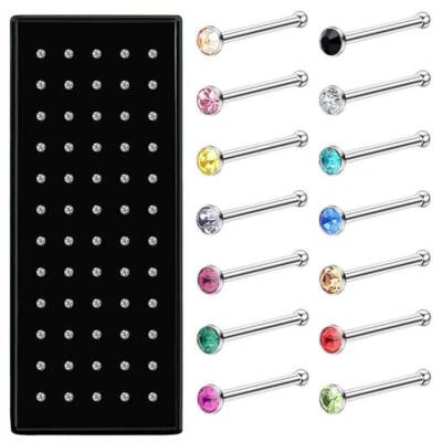74 PIEZAS Acero Inoxidable Circonita cúbica Nariz Tachuelas Anillos Hueso Piercing Pin Joyería Corporal 20G Foto 1 de 4