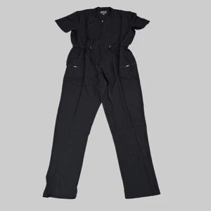 GREEN TOWN 4 Flex Scrubs Jumpsuit Cinch In Waist Women's Sz M Black GFX-023AST - Picture 1 of 12