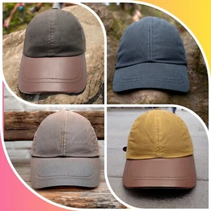 British Men Women Waxed Cotton Baseball Cap 100% Real Leather Strap Brass buckle - Picture 1 of 42