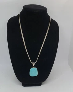 Chunky Turquoise 'Mexico' Pendant on 925 Sterling Chain~Pre-owned - Picture 1 of 5