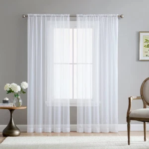 White Sheer Curtains 108 Inches Long - Voile Extra Long Window Treatment Rod Poc - Picture 1 of 9