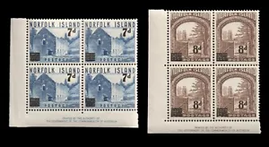 NORFOLK ISLAND 1958 Sc 21-22 MNH CPLT Set SCHG OVPT BL4 Blocks of Stamps CV$16 - Picture 1 of 2