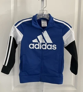 Adidas Athletic Full Zip Jacket Boys Size 5 Blue White - Picture 1 of 5
