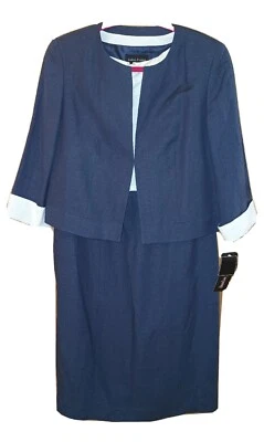 Vestido/chaqueta ISABEL & NINA para mujer 6 mezcla de lino 2 piezas iglesia oficina azul marino nuevo con etiquetas  Foto 1 de 4