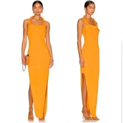 Vestido largo HELMUT LANG viscosa jersey cuentas torcidas naranja albaricoque (precio de venta sugerido por el fabricante $425) Foto 1 de 4